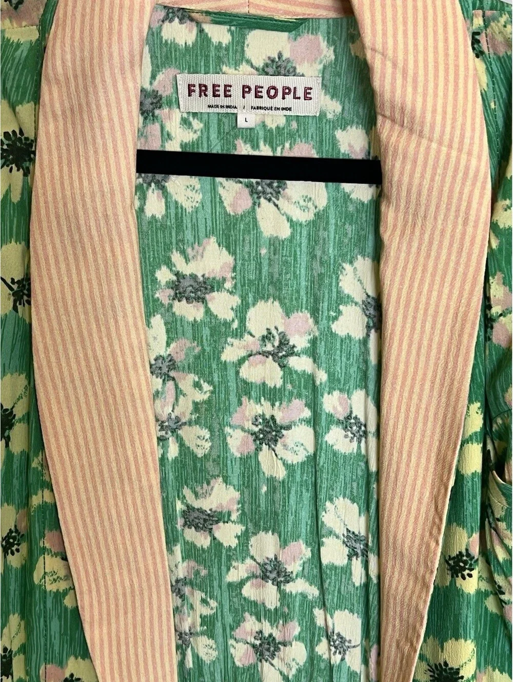 Free People Wild Nights Duster Jacket Kimono Green Floral Rayon Sz L NWOT $178